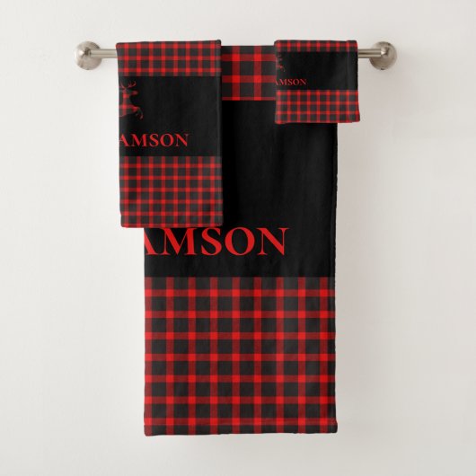 Lumberjack geruite Monogram Herten | Rood zwart Bad Handdoek (Insitu)