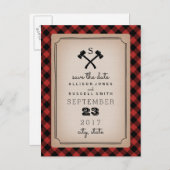 Lumberjack gespeeld monogram als de datum opslaan aankondigingskaart (Voorkant / Achterkant)