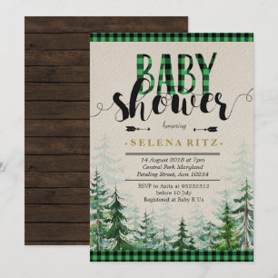 Lumberjack Green Plaid Boy Baby shower Invitation