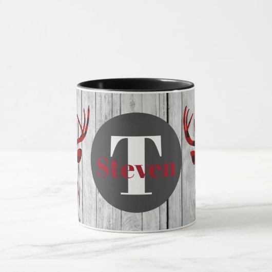 Lumberjack hert plaid monogram Landelijke mok (Midden)