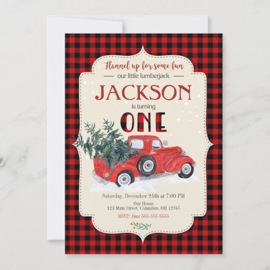 LUMBERJACK Invitation d'anniversaire / Camion roug (Devant)