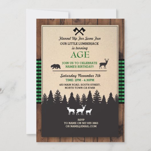 Lumberjack Invitation d'anniversaire N'IMPORTE QUE (Devant)