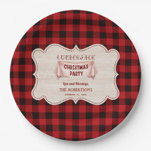 Lumberjack kerstparty Red Buffalo Wood Papieren Bordje