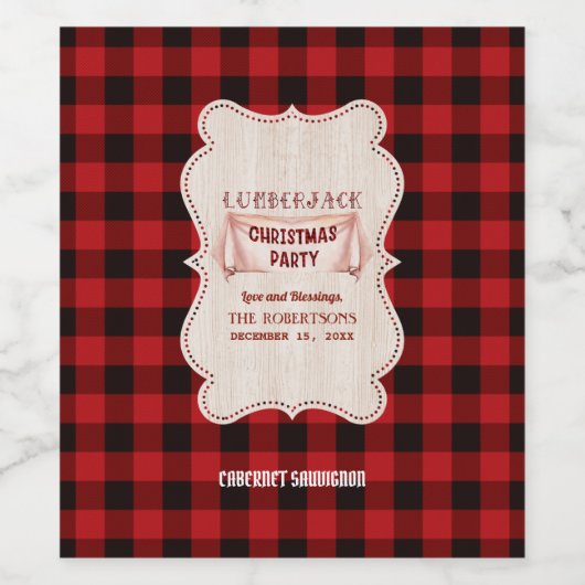 Lumberjack kerstparty Red Buffalo Wood Wijn Etiket (Enkel label)