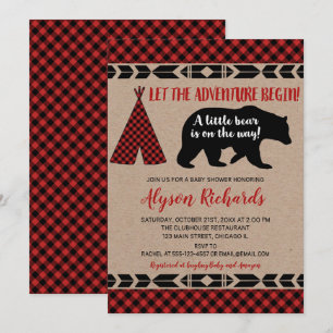 Lumberjack kleine beer rustieke jongen baby shower kaart