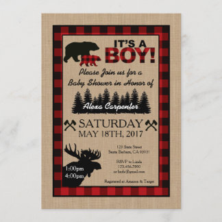 Lumberjack Little Hunter Baby shower Invitation Kaart