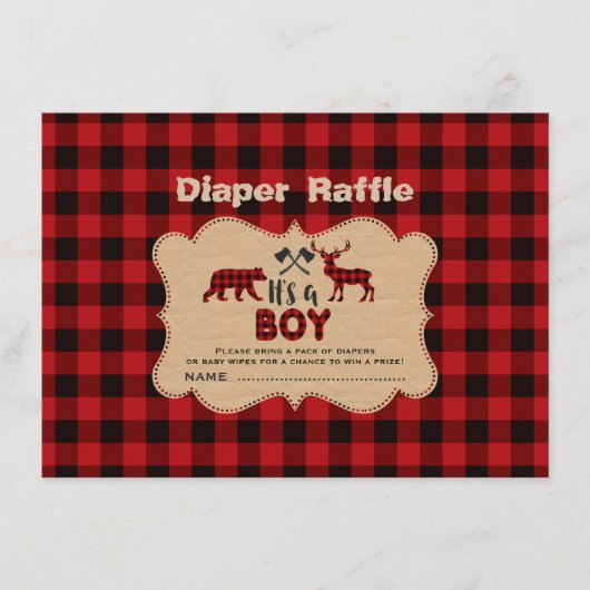 Lumberjack Little Hunter Boy Diaper Raffle Ticket Informatiekaartje (Voorkant)