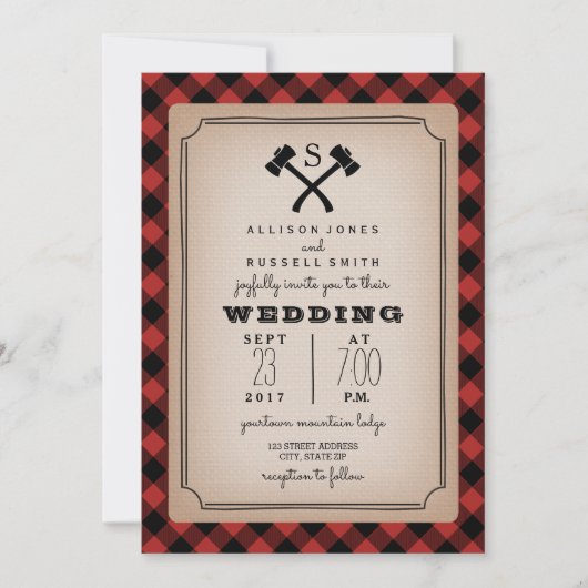 Lumberjack Monogram Ax Buffalo Play Wedding Kaart (Voorkant)