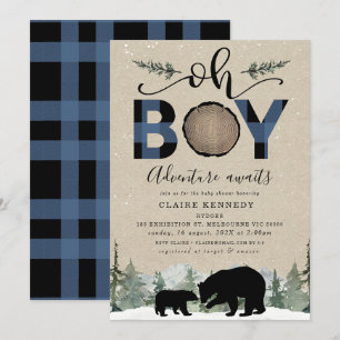 Lumberjack Navy Flannel Kraft Oh Boy Baby shower Kaart