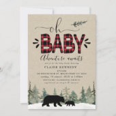 Lumberjack Oh Baby Flannel Baby shower Invitation (Devant)