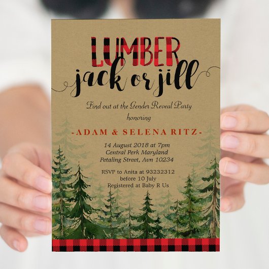 Lumberjack ou Jill Genre Revela Party Invitation