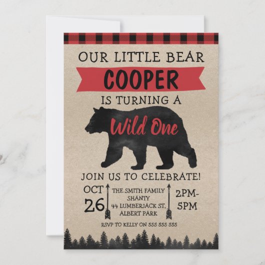 Lumberjack Ours Wild Anniversaire Fête Invitation (Devant)