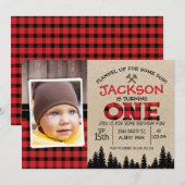 Lumberjack Photo 1er Anniversaire Invitation (Devant / Derrière)