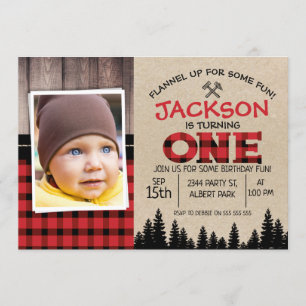 Lumberjack Photo 1er Anniversaire Invitation