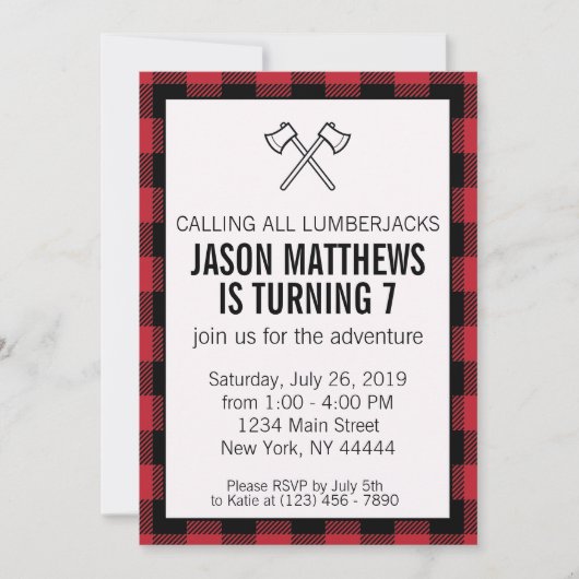 Lumberjack Plaid Invitation d'anniversaire (Devant)