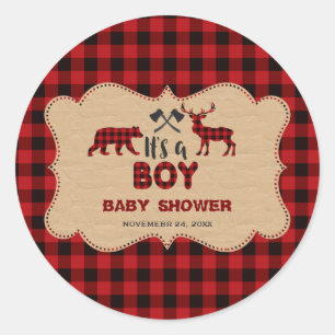 Lumberjack Red Buffalo Little Hunter Baby shower Ronde Sticker