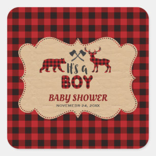 Lumberjack Red Buffalo Little Hunter Baby shower Vierkante Sticker