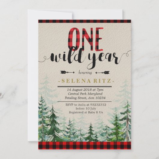 Lumberjack Red Plaid Boy Invitation premier annive (Devant)