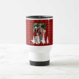 Lumberjack red plaid patroon met familiefoto reisbeker