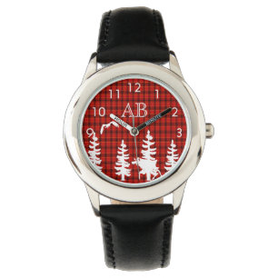 Lumberjack red plaid white wildlife silhouhetto horloge