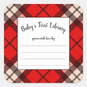 Lumberjack rood plaid baby shower boek vierkante sticker