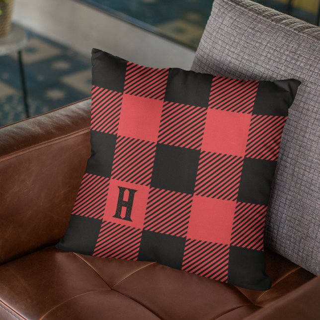 Lumberjack Rood & Zwart Woodsman Monogram Plaid Kussen (Creator heeft geüpload)