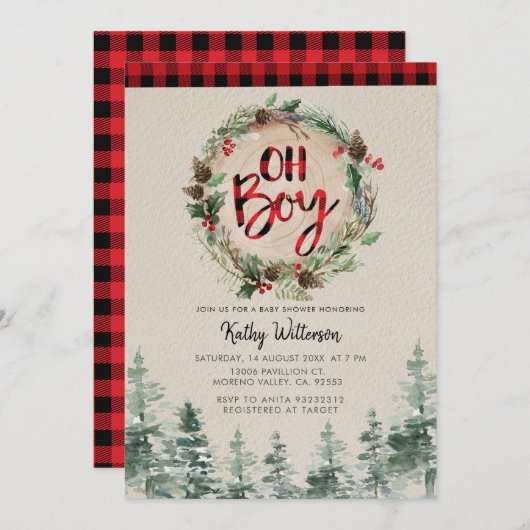 Lumberjack Rustic Boy Baby shower Kaart (Voorkant / Achterkant)