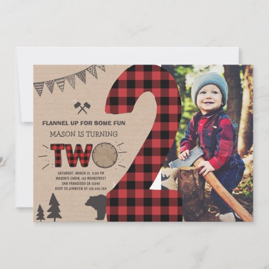 Lumberjack Second Birthday Invitation Pset 2de Kaart (Voorkant)
