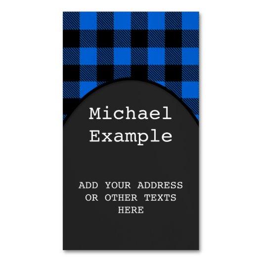 Lumberjack Style - blauwe stof + uw ideeën Magnetisch Visitekaartje (Voorkant Verticaal)
