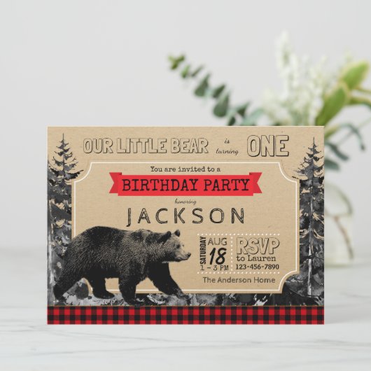 Lumberjack Verjaardag Buffalo Plaid Little Beer Kaart (Staand voorkant)