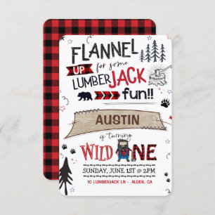 Lumberjack Verjaardag Uitnodiging Buffalo Plaid Bo