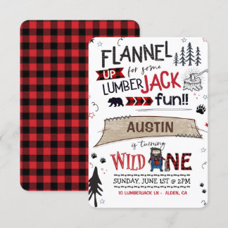 Lumberjack Verjaardag Uitnodiging Buffalo Plaid Bo