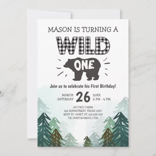 Lumberjack Verjaardag Uitnodiging Wild One Forest (Voorkant)