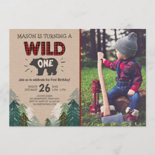 Lumberjack Verjaardag Uitnodiging Wild One Forest