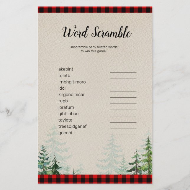 Lumberjack Waterverf Word Scramble Game (Voorkant)