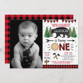 Lumberjack Wild 1 1e eerste Birthday-uitnodigingen Kaart (Voorkant / Achterkant)