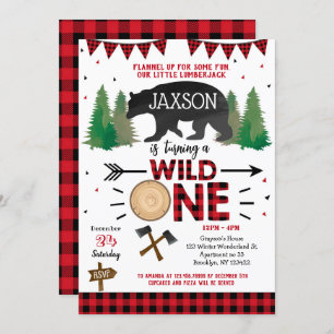 Lumberjack Wild One First Birthday Invitations