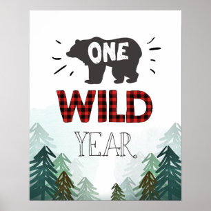 Lumberjack Wild One Forest One WilYear Sign Poster