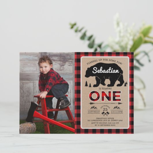 Lumberjack Woodland Beer Wild Een 1e Verjaardag Kaart (Staand voorkant)