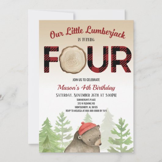 Lumberjack Woodland Forest Beer 4th Birthday Party Kaart (Voorkant)