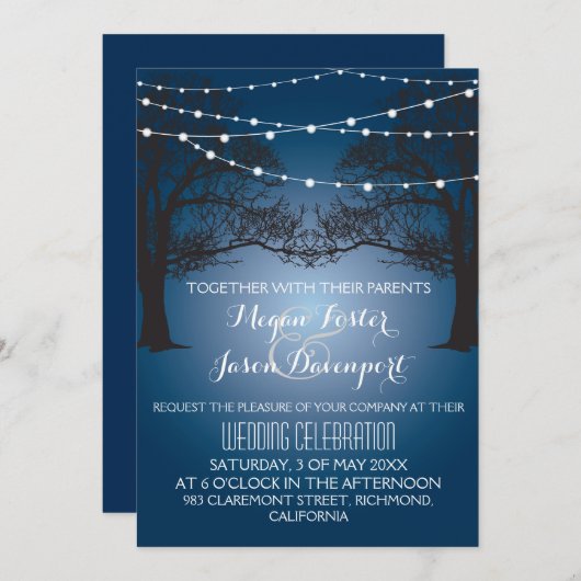 Lumière à cordes et faire-part de mariage moderne  (Devant / Derrière)