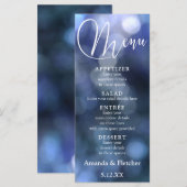 Lumière Bokeh Bleue & Typographie Menu de mariage (Devant / Derrière)