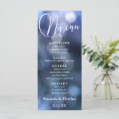 Lumière Bokeh Bleue & Typographie Menu de mariage (Debout devant)