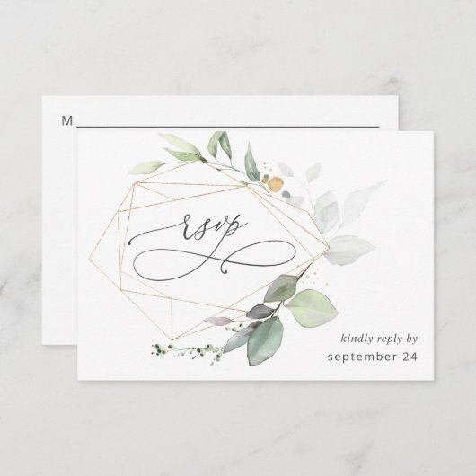 Lumière Eucalyptus Glow Gold w Repas Carte RSVP (Devant / Derrière)