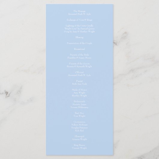 Lumière Jaune Bleu Pâle Rose Programmes de mariage (Dos)