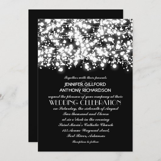 lumières à cordes noires et blanches invitations d (Devant / Derrière)