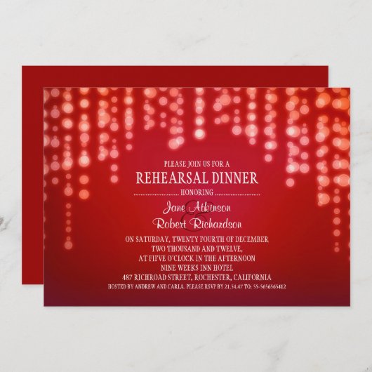 lumières à cordes rouge REHEARSAL DÎNER invitation (Devant / Derrière)