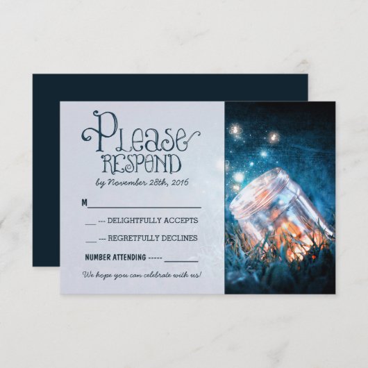 lumières bleu rustique mason jar mariage RSVP (Devant / Derrière)
