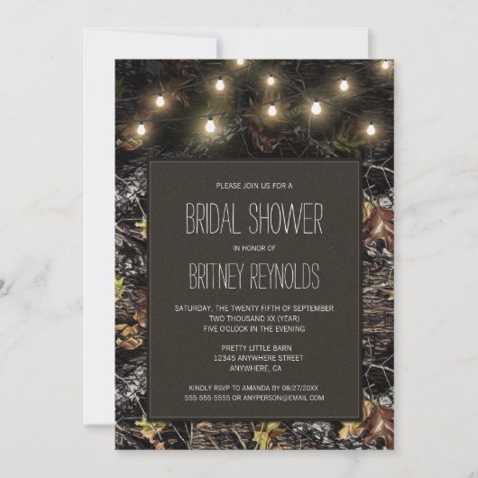 Lumières + Chasse Camo Bridal Shower Invitations (Devant)