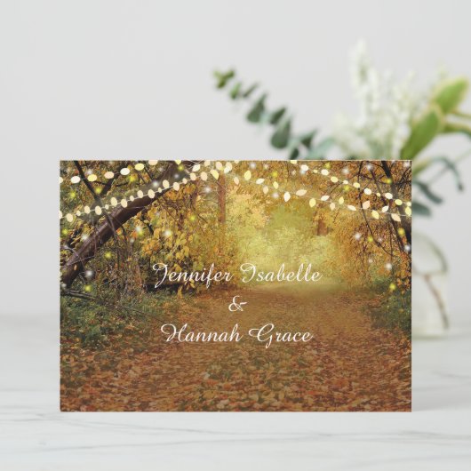 Lumières, chemin forestier Faire-part de mariage g (Debout devant)